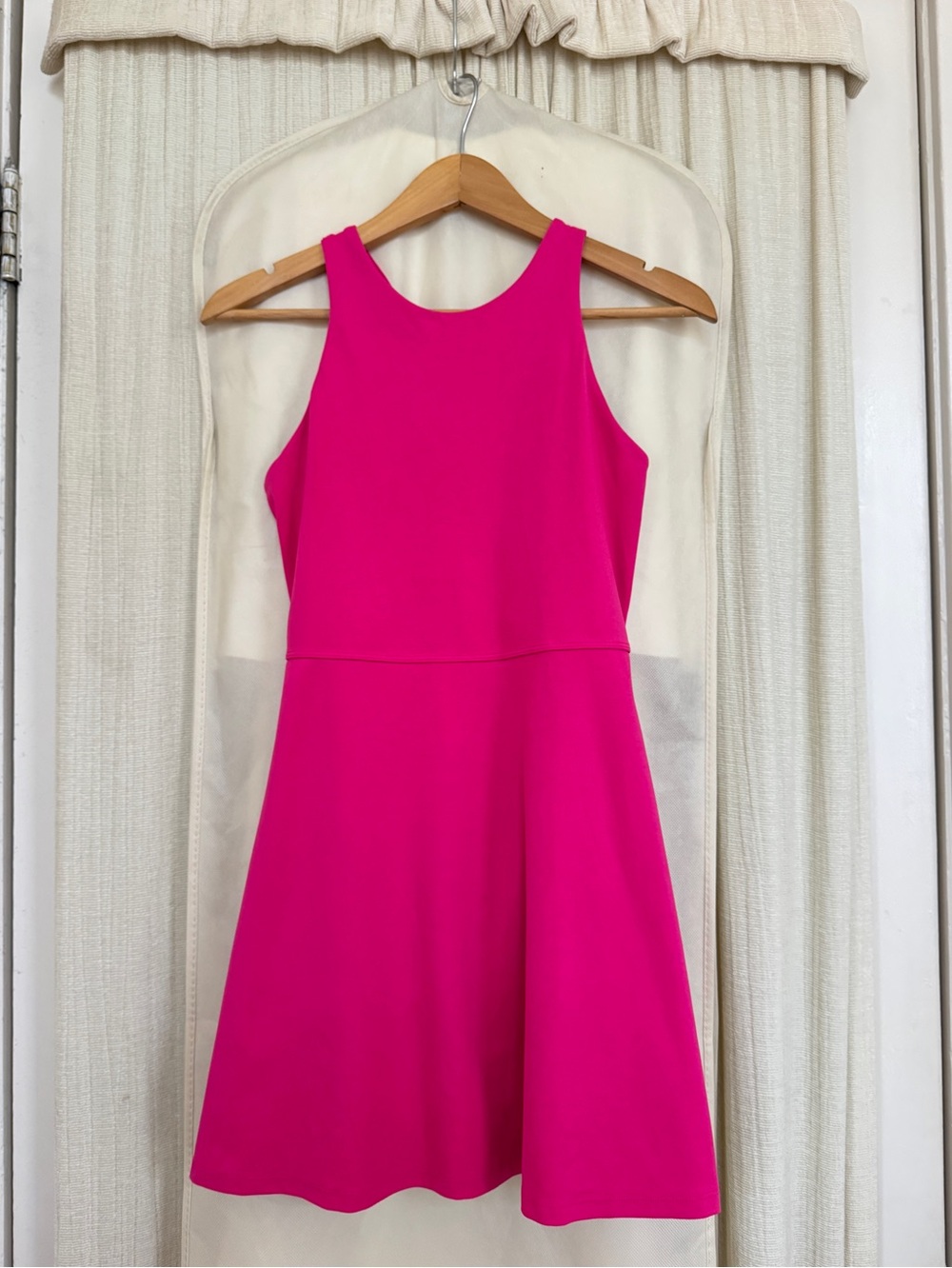 Athleta Conscious Dress Fuchsia Pink Fit and Flare Sleeveless Mini Medium Petite